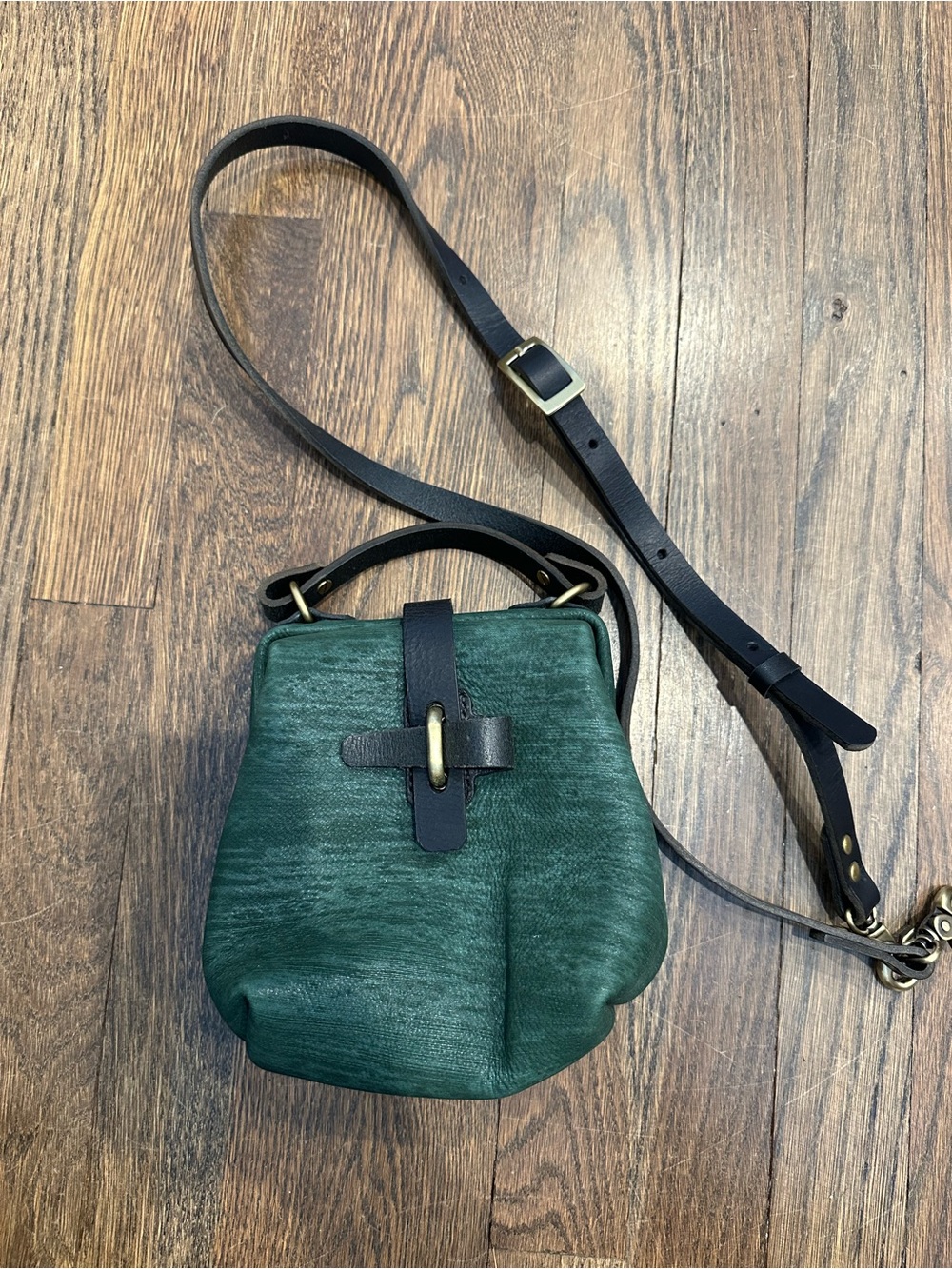 NWOT Italian Dark Green Crossbody Bag with Black Leather Strap